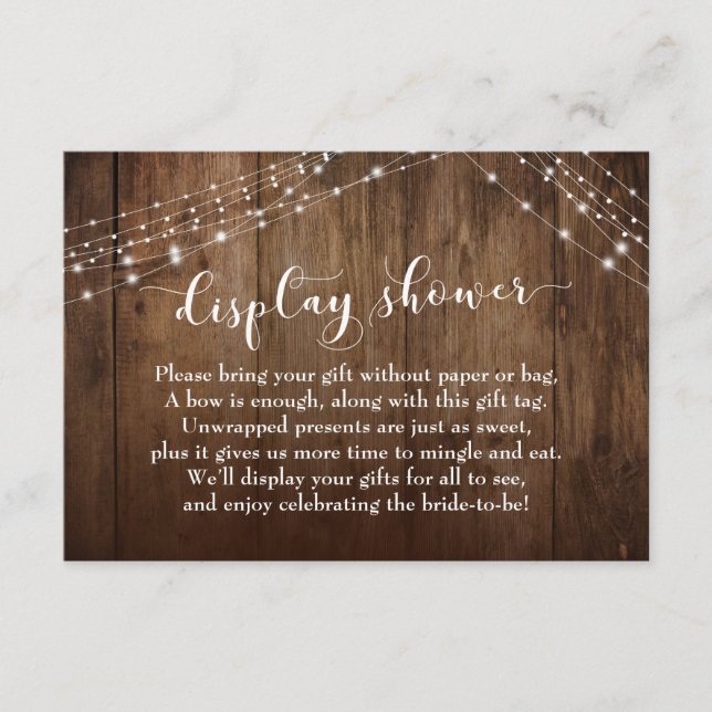 Rustic Wood & Lights No Wrap Bridal Shower Card (Front)
