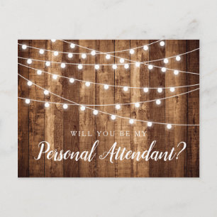 Rustic Wood & Lights Personal Attendant Proposal Postcard