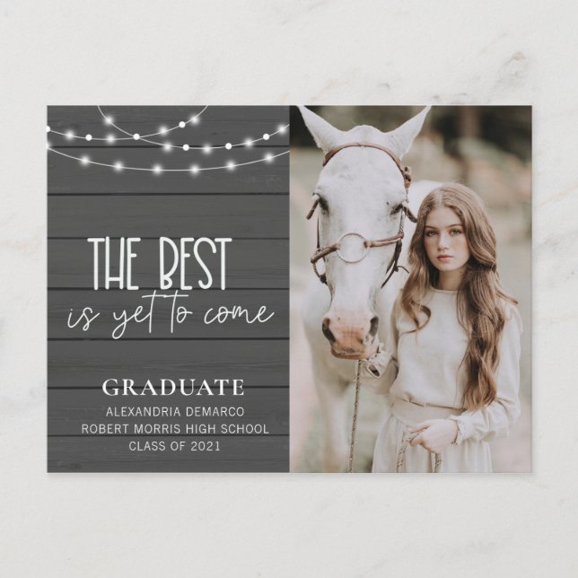 Rustic Wood Lights  Photo Graduation Announcement  (Front)
