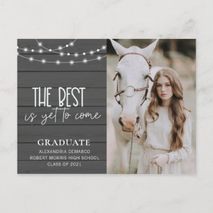 Rustic Wood Lights Photo Graduation Announcement Postcard