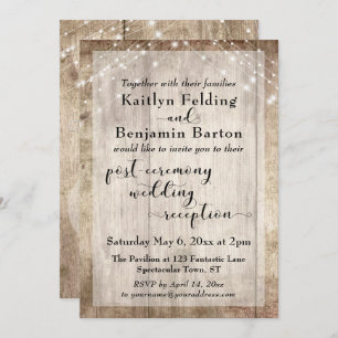 Rustic Wood Lights Post Ceremony Wedding Reception Invitation