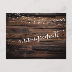 Rustic Wood Lights Postponed Wedding Announcement Postcard