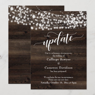 Rustic Wood & Lights Postponed Wedding Update Card