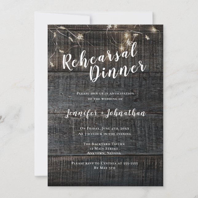 Rustic Wood Lights Rehearsal Dinner Invitations  (Front)