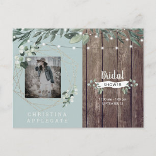 Rustic Wood & Lights Seafoam Bridal Shower Invitation Postcard