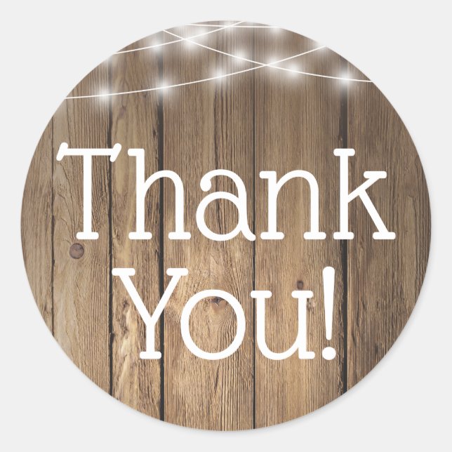 Rustic Wood Lights Shower Thank You Stickers (Front)