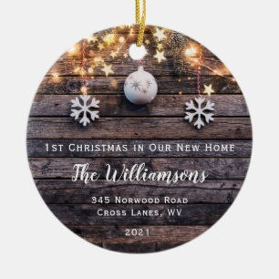 Rustic Wood Lights Stars Housewarming New Address Ceramic Tree Decoration