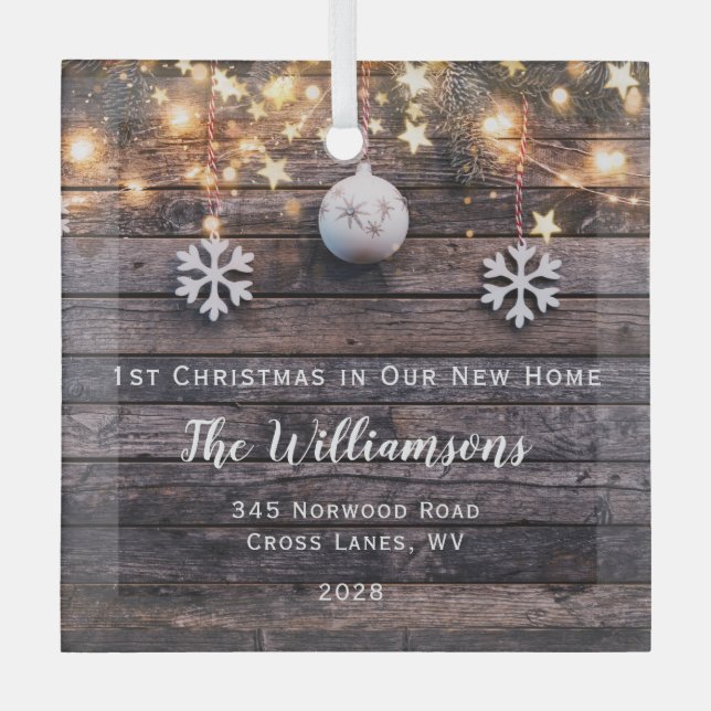 Rustic Wood Lights Stars Housewarming New Address  Glass Tree Decoration (Front)