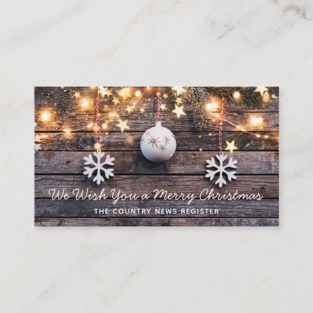  Rustic Wood Lights Stars Merry Christmas  Business Card (Front)