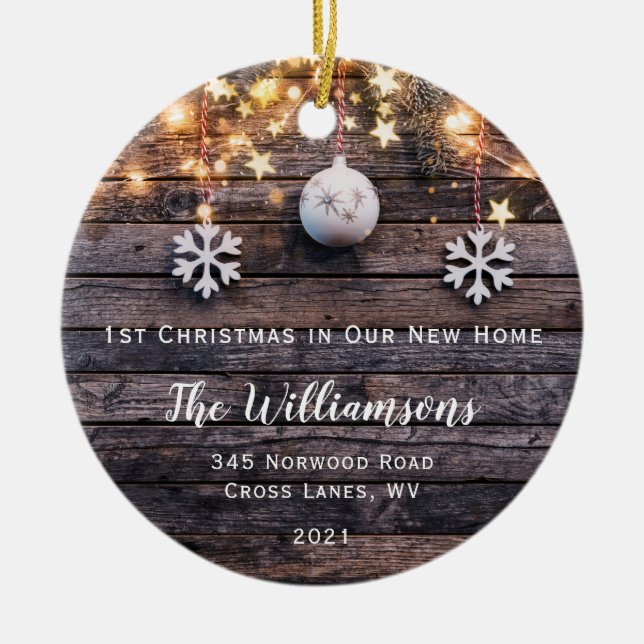Rustic Wood Lights Stars New Home Photo  Ornament (Front)