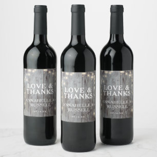 Rustic Wood Lights Thank You Wedding Wine Label
