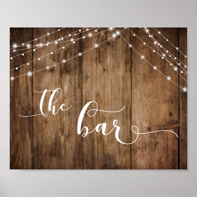 Rustic Wood & Lights The Bar Reception Sign (Front)