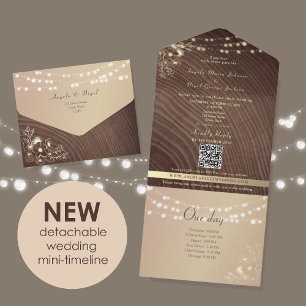 Rustic Wood Lights Timeline Wedding All In One Invitation