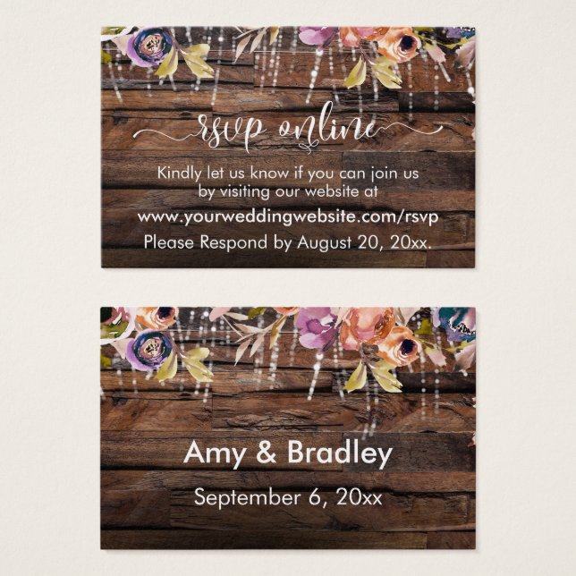 Rustic Wood, Lights & Watercolor Flowers (Front & Back)