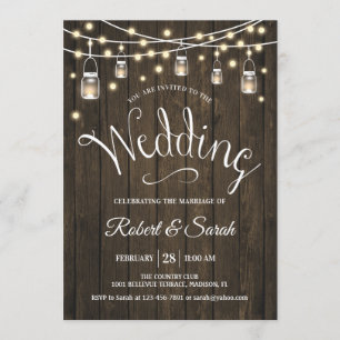 Rustic Wood & Lights Wedding Invitation