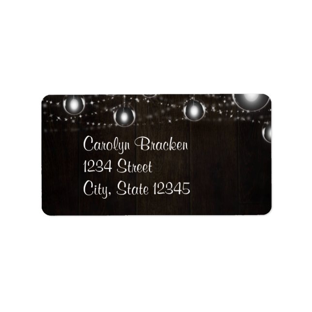 Rustic Wood Lights Wedding Return Address Label (Front)