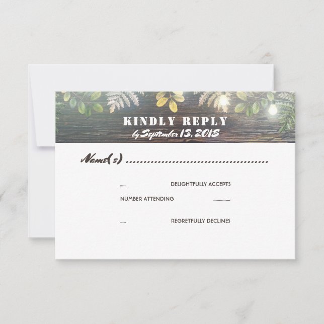 Rustic Wood Lights Wedding RSVP (Front)