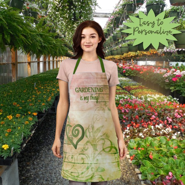 Rustic Wood Linked Hearts Custom Personalised Apron (Keep your clothes clean during gardening, barbecuing or baking with this personalized apron design.)