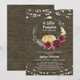  Rustic Wood Little Pumpkin Baby Shower Invitation