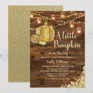 Rustic Wood Little Pumpkin Fall Baby Shower Invitation