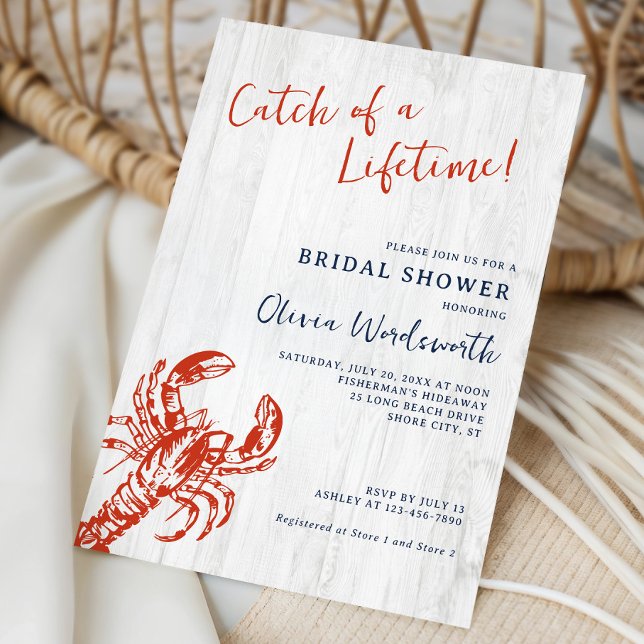 Rustic Wood Lobster Coastal Bridal Shower Invitation (Creator Uploaded)