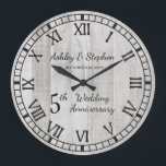 Rustic Wood Look 5th Wedding Anniversary Large Clock<br><div class="desc">The classic gift for the 5th anniversary is wood. With that in mind we have created this rustic faux wood modern fifth anniversary design with Roman numerals, your names and wedding date. Composite design by Holiday Hearts Designs (rights reserved). If you have any questions or need assistance with the design...</div>
