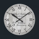 Rustic Wood Look 5th Wedding Anniversary  Round Clock<br><div class="desc">The classic gift for the 5th anniversary is wood. With that in mind we have created this rustic faux wood modern fifth anniversary design with Roman numerals, your names and wedding date. Composite design by Holiday Hearts Designs (rights reserved). If you have any questions or need assistance with the design...</div>