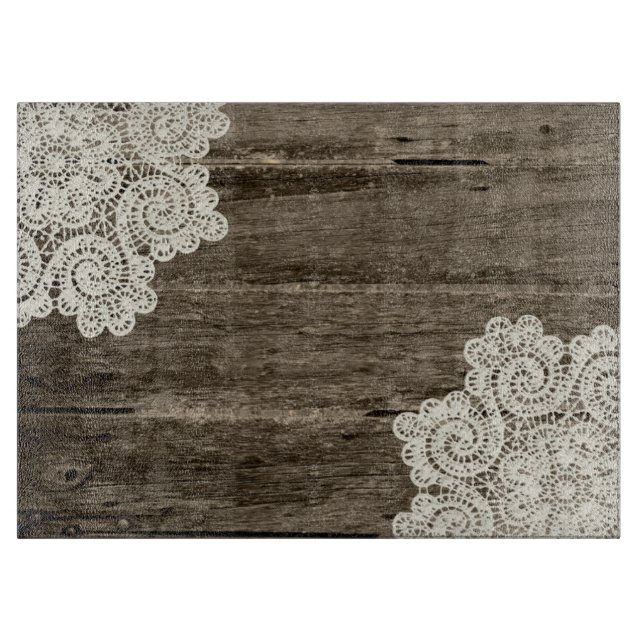 Rustic Wood Look and Lace Glass Cutting Board (Front)