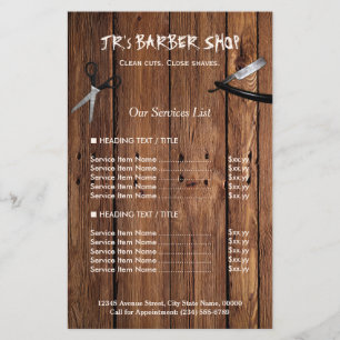 Rustic Wood Look Barber Shop Services Price List Flyer