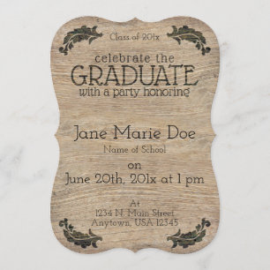 Rustic Wood Look Custom Graduation Invitations