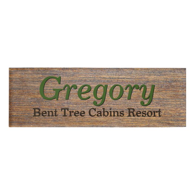 Rustic Wood Look Employee First Name Tag (Front)