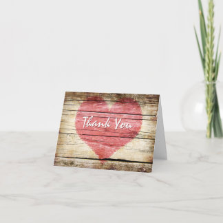 Rustic Wood Look Heart Wedding Thank You Card