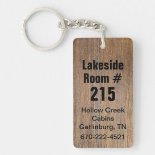Rustic Wood Look Hotel Room Number Keychain