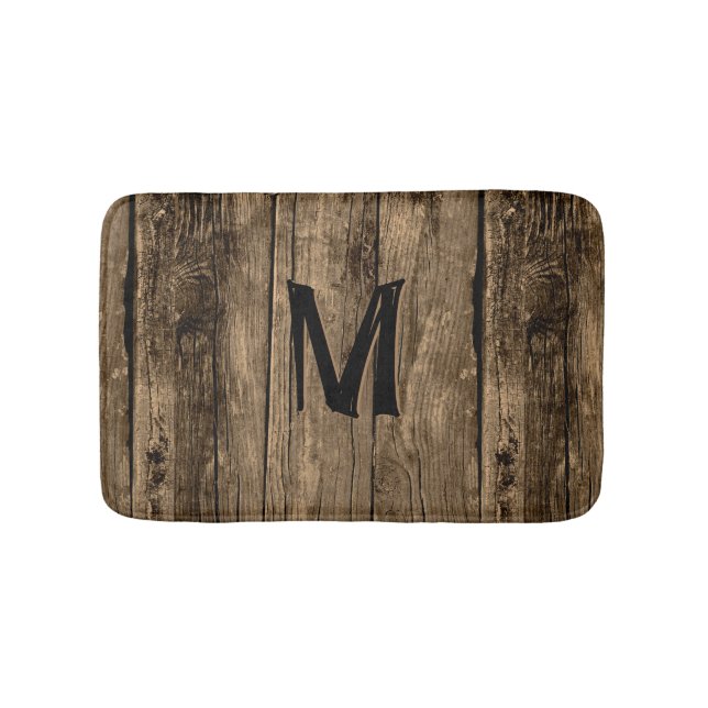 Rustic Wood Look Monogrammed Bath Mat (Front)