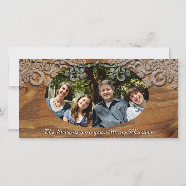 Rustic Wood Look Photo Holiday Cards (Front)