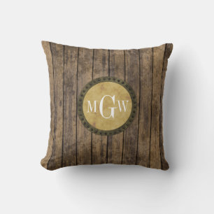 Rustic Wood Look Planks #1 Steampunk 3 Monogram Cushion