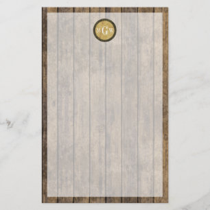 Rustic Wood Look Planks #1 Steampunk 3 Monogram Stationery