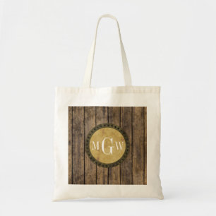 Rustic Wood Look Planks #1 Steampunk 3 Monogram Tote Bag