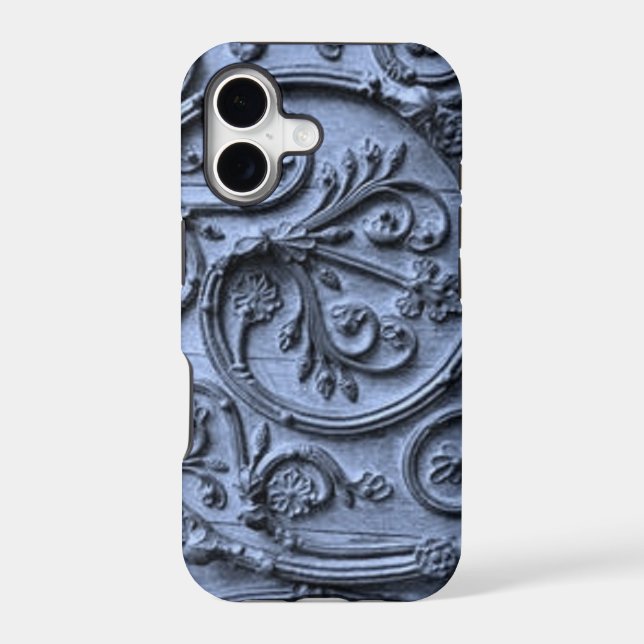 Rustic Wood Look Scroll Pattern on Blue Background (Back)