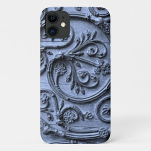 Rustic Wood Look Scroll Pattern on Blue Background iPhone 11 Case