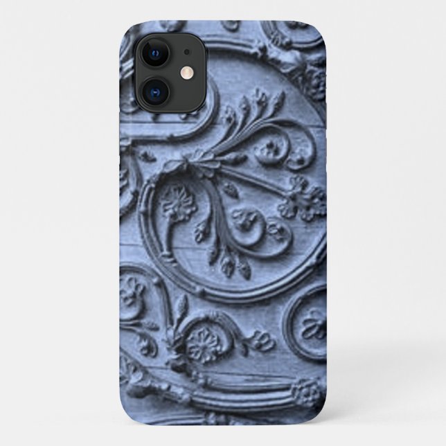 Rustic Wood Look Scroll Pattern on Blue Background Case-Mate iPhone Case (Back)