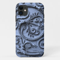 Rustic Wood Look Scroll Pattern on Blue Background