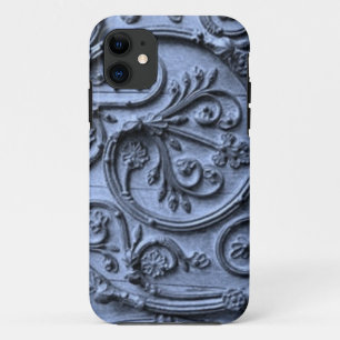 Rustic Wood Look Scroll Pattern on Blue Background iPhone 11 Case