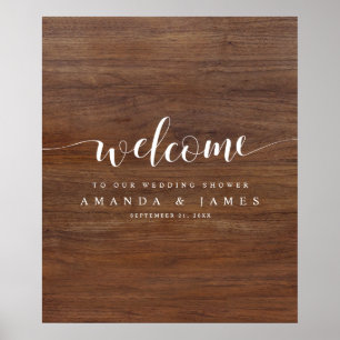 Rustic Wood Look Simple Couples Shower Welcome Poster