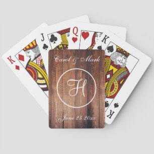 Rustic Wood Look Wedding Monogram Playing Cards