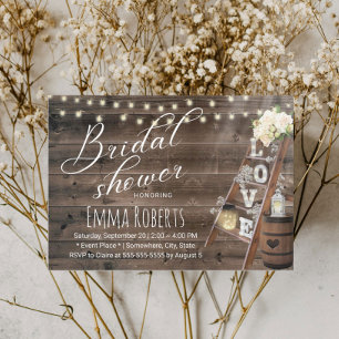 Rustic Wood Love Ladder Wine Barrel Bridal Shower Invitation