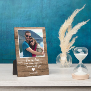 Rustic Wood Love Quote Couple Photo Anniversary Plaque