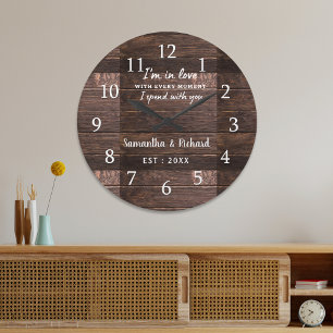 Rustic Wood Love Quote Wedding Anniversary Large Clock