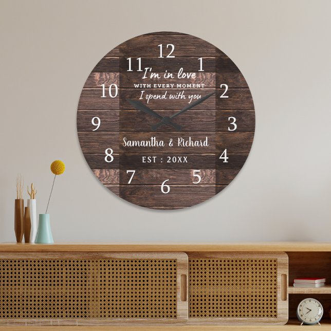 Rustic Wood Love Quote Wedding Anniversary Large Clock (Rustic Wood Love Quote Wedding Anniversary Large Clock)
