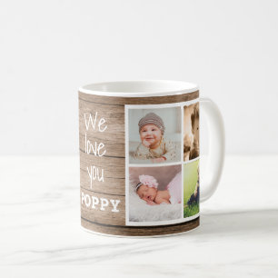 Rustic Wood Love You Poppy 8 Photo Collage  Coffee Mug